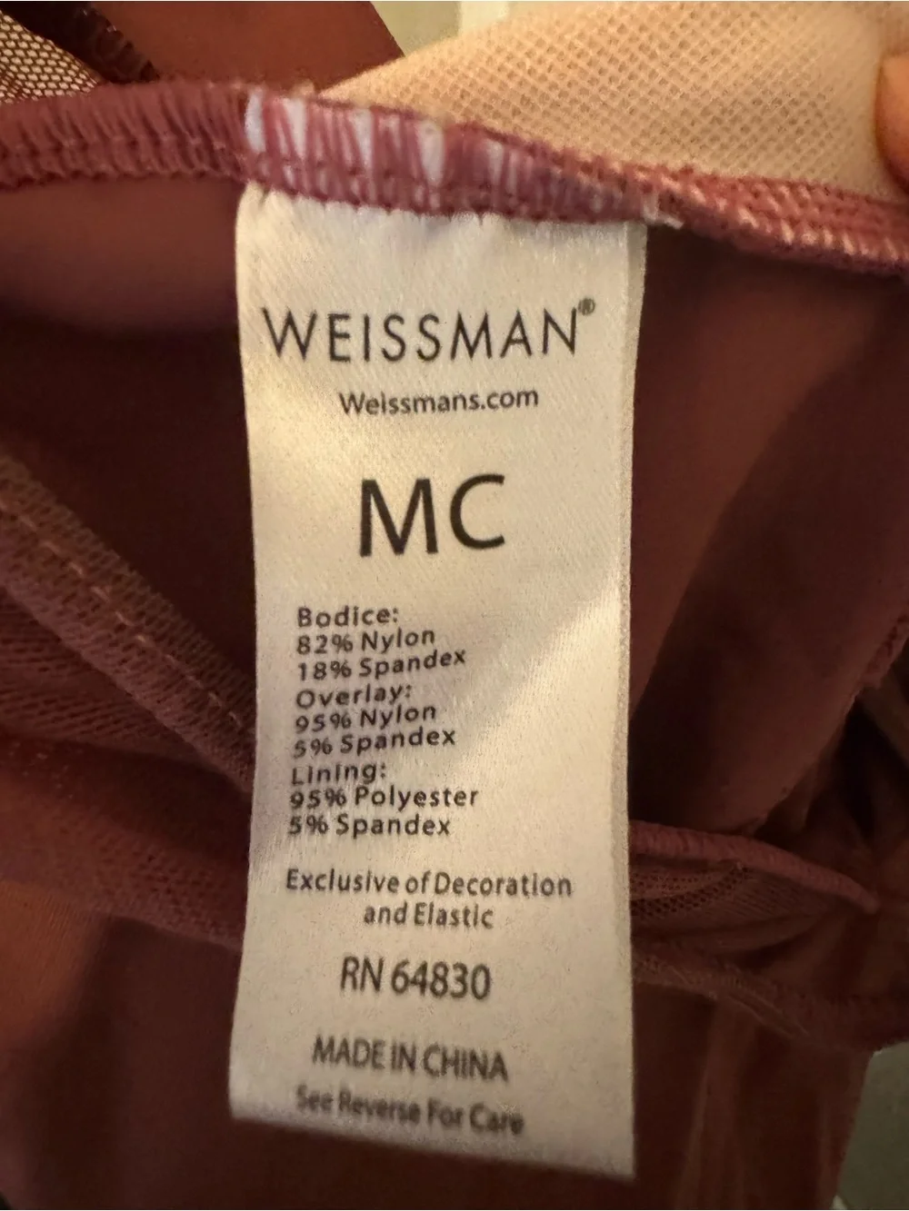 Weissman Long-Sleeve Asymmetric Mesh Dance Dress in Mauve Rose